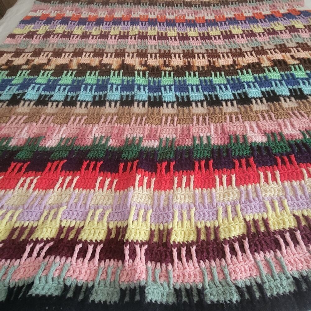 Vintage Hand Made Crochet Striped Lap Blanket Handmade
